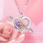 Personalized Cupid's Arrow Heart Necklace with 2 Birthstones & Names Valentine's Day Couple Gift for Women