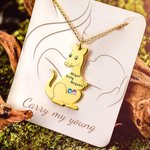 Kangaroo Mom Necklace Engraved Kid's Name & Birthstone