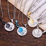 Collier Personnalisé Pierre de Naissance Collier Couple en Note Musicale Cadeau de Saint-Valentin Anniversaire pour Couple
