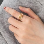 Personalized Double Heart Intertwined Birthstone Sterling Silver Ring with Engraved Text and Zircon Valentine's Day Wedding Gift for Women