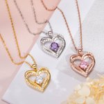 Forever Love Double Heart Birthstone Necklace for Her