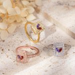 Double Birthstones Square Sparkle Ring