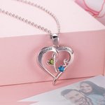 Personalised Love Necklace with Double Engraved Names & Birthstones Heart Pendant Jewellery Valentine's Day Anniversary Gift for Her