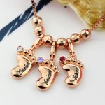 3D Mothers Necklace Baby Feet Name and Birthstone Charm | Callie