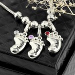 3D Mothers Necklace Baby Feet Name and Birthstone Charm | Callie