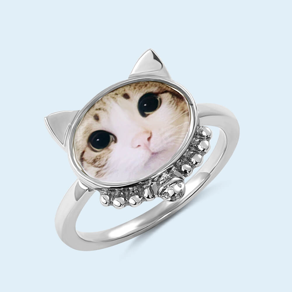 Personalized Cat Photo Face Ring for Cat Lover Sterling Silver