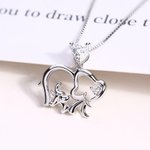 Collier Personnalisé pour Maman Argent Massif avec Pierre de Naissance Breloque Forme Mère Enfant Éléphant Cadeau Fête des Mères