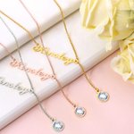 Collier avec Prénom et Pierre de Naissance Personnalisés Cadeau Anniversaire Fête pour Femme