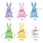 Personalized Easter Bunny Ornament with Name and Twine Bow Tie Set of 3 Rustic Farmhouse Table Decoration Easter Holiday Gift for Family
