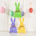 Personalized Easter Bunny Ornament with Name and Twine Bow Tie Set of 3 Rustic Farmhouse Table Decoration Easter Holiday Gift for Family