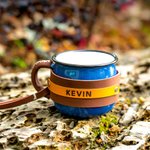 Engraved Name Enamel Mug with Leather Key Chain