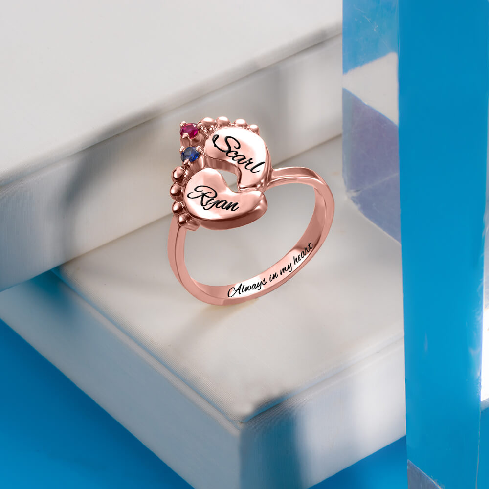 Olivenorma Creative Baby Feet Engraved Birthstones Ring main image 0