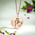 Personligt födelsedagshalsband med blomma och graverat namn Mors dag Födelsedagshalsband för kvinnor