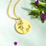 Personligt födelsedagshalsband med blomma och graverat namn Mors dag Födelsedagshalsband för kvinnor