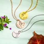 Personligt födelsedagshalsband med blomma och graverat namn Mors dag Födelsedagshalsband för kvinnor