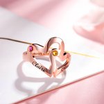 Personalized 2 Names & Birthstones Mother Daughter Heart Ring