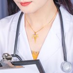 Collier Pierre Personnalisé avec Initiales Pendentif Caducée Thème Médical Cadeau pour Infirmière Médecin