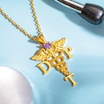 Collier Pierre Personnalisé avec Initiales Pendentif Caducée Thème Médical Cadeau pour Infirmière Médecin