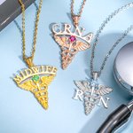Collier Pierre Personnalisé avec Initiales Pendentif Caducée Thème Médical Cadeau pour Infirmière Médecin