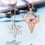 Collier Pierre Personnalisé avec Initiales Pendentif Caducée Thème Médical Cadeau pour Infirmière Médecin