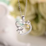 Forever Heart Mother Daughter Elephant Necklace with Birthstone