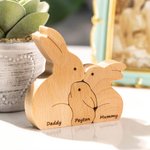 Personalisiertes Hasenfamilie Holzpuzzle Umarmende Kaninchen mit Namen Gravur Tischdeko Muttertag Geburtstag Geschenk für Kinder Familie