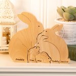 Personalisiertes Hasenfamilie Holzpuzzle Umarmende Kaninchen mit Namen Gravur Tischdeko Muttertag Geburtstag Geschenk für Kinder Familie