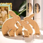 Personalisiertes Hasenfamilie Holzpuzzle Umarmende Kaninchen mit Namen Gravur Tischdeko Muttertag Geburtstag Geschenk für Kinder Familie
