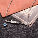 Personalized Black Cat Wizard Hat Halloween Broom Name Necklace with Birthstone Happy Halloween Birthday Gift for Women