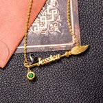 Personalized Black Cat Wizard Hat Halloween Broom Name Necklace with Birthstone Happy Halloween Birthday Gift for Women