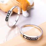Personalized Engraved Heart Angel Wings Paw Print Sterling Silver Ring with Name Memorial Loss of Pet Gift for Pet Lovers