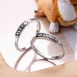 Personalized Engraved Heart Angel Wings Paw Print Sterling Silver Ring with Name Memorial Loss of Pet Gift for Pet Lovers