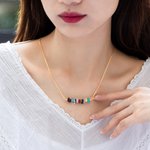 Collier Personnalisé avec Pierre de Naissance Naturelles pour Cadeau Anniversaire Fête des Mères pour Femme