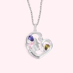 Collier Personnalisé avec Pierres de Naissance Pendentif Cœur Face Latérale Femme Cadeau Fête des Mères pour Maman