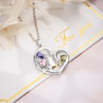 Collier Personnalisé avec Pierres de Naissance Pendentif Cœur Face Latérale Femme Cadeau Fête des Mères pour Maman