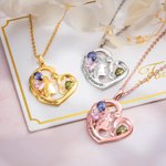 Collier Personnalisé avec Pierres de Naissance Pendentif Cœur Face Latérale Femme Cadeau Fête des Mères pour Maman