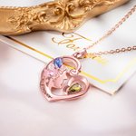 Collier Personnalisé avec Pierres de Naissance Pendentif Cœur Face Latérale Femme Cadeau Fête des Mères pour Maman