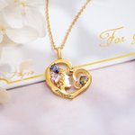 Collier Personnalisé avec Pierres de Naissance Pendentif Cœur Face Latérale Femme Cadeau Fête des Mères pour Maman