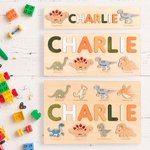 Custom Wood Dinosaur Name Puzzle for Kids