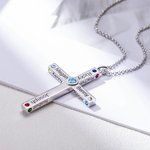 Cross Necklace for Women with Kid's Name & Birthstone
