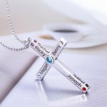 Cross Necklace for Women with Kid's Name & Birthstone