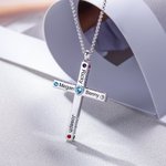 Cross Necklace for Women with Kid's Name & Birthstone