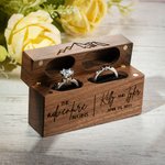Personalized Rustic Engraved Wide Wood 2 Rings Bearer Box with Date & Name Wedding Proposal Gift for Couple