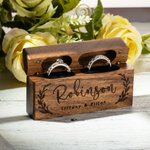 Personalized Rustic Engraved Wide Wood 2 Rings Bearer Box with Date & Name Wedding Proposal Gift for Couple