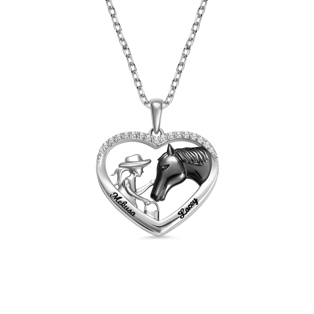 Horse Necklace With Name For Girl, Personalized Heart Necklace Callie