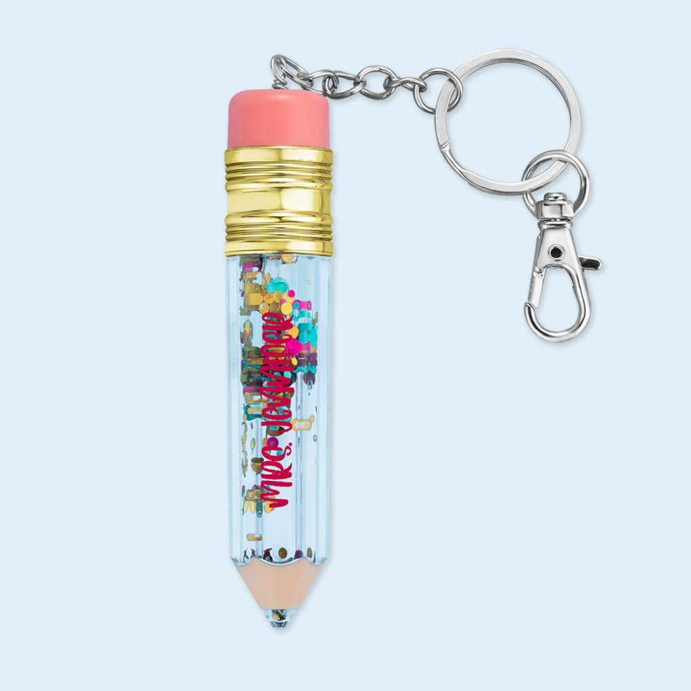 Engraved Teacher Pencil Keychain with Glitter Snow Globe