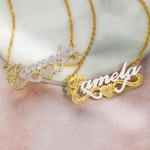 Celebrity Inspired Necklace Double Plate Necklace Two-tone Diamond Necklace