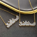Double Plate Two-tone Crown Name Necklace
