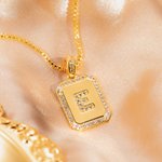 Gold CZ Cubic Octagon Initial Letter Necklace