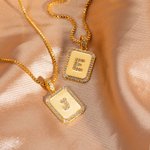 Gold CZ Cubic Octagon Initial Letter Necklace